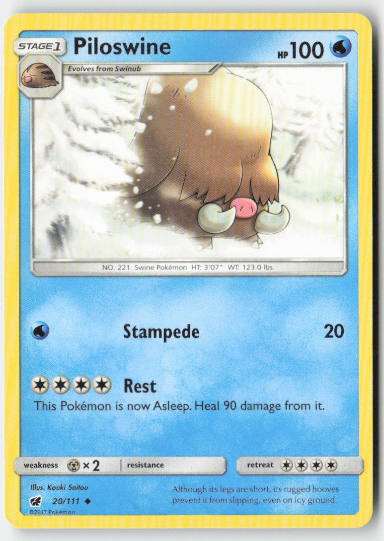 Piloswine 20/111 Regular Crimson Invasion Moderately Played, Front