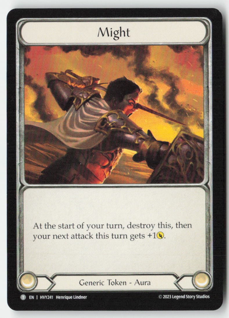 Might // Vigor #HVY241 // HVY242 - Heavy Hitters - Flesh and Blood - Token - Near Mint, Front