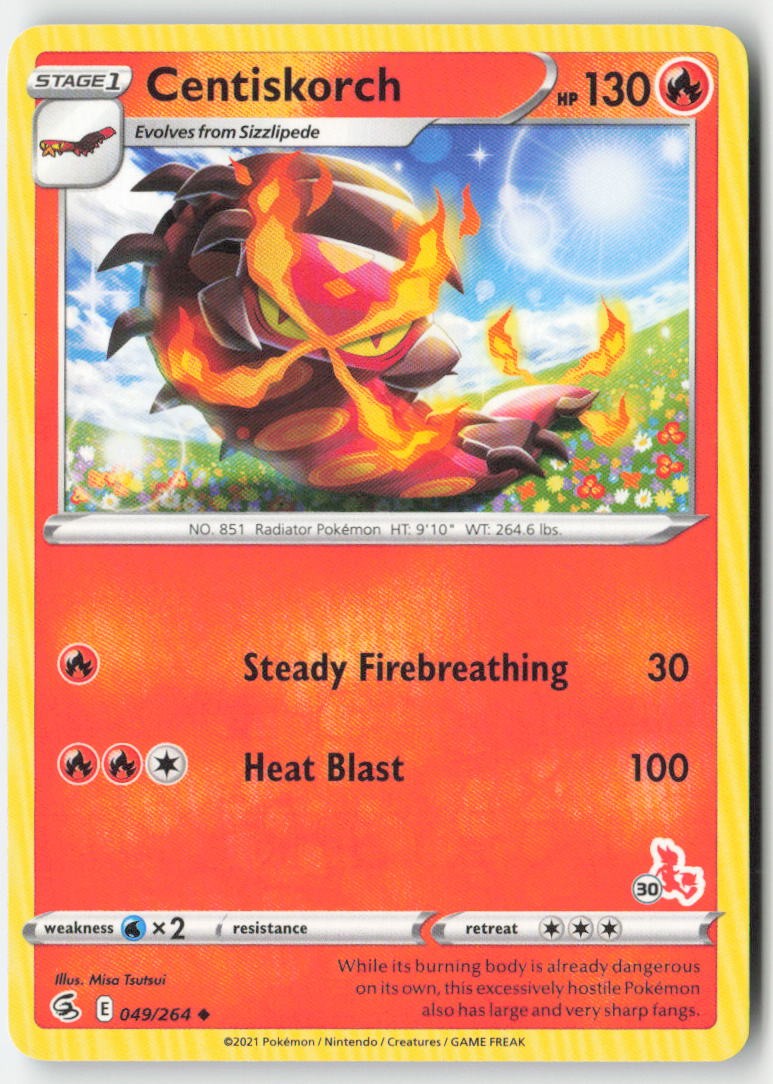 Centiskorch (#51 Cinderace Stamped) 049/264 Regular Battle Academy 2022 Moderately Played