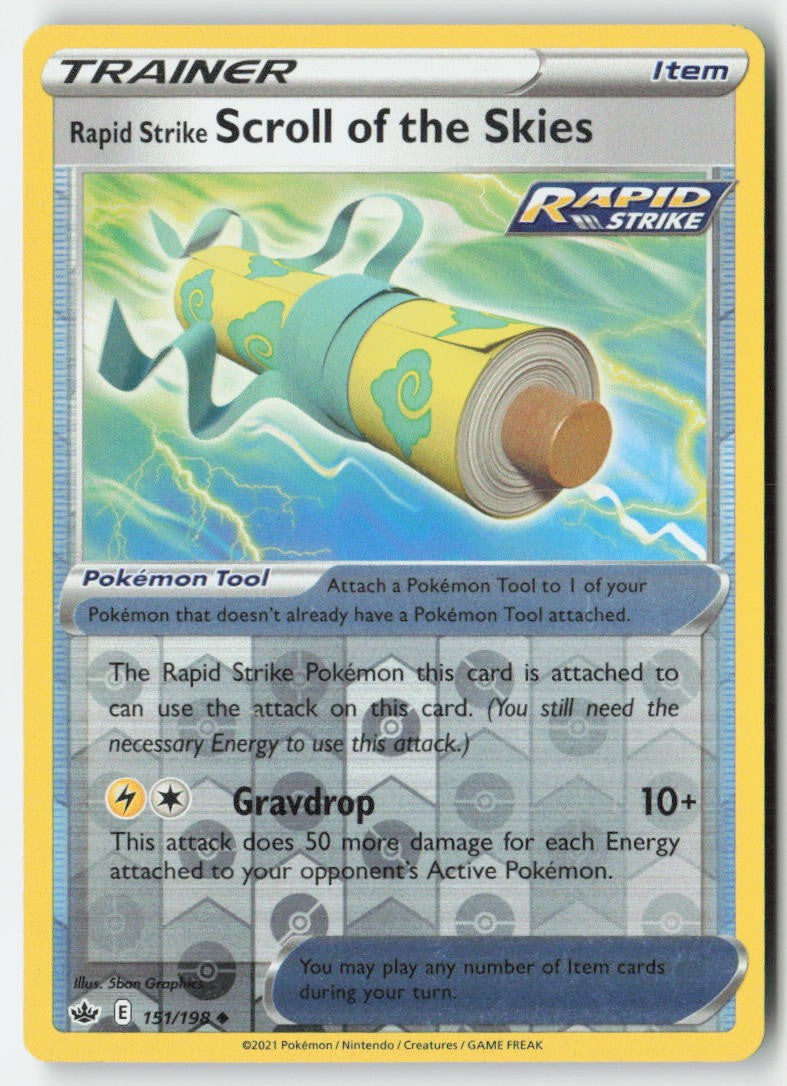 Rapid Strike Scroll of the Skies 151/198 Reverse Holo Chilling Reign Moderately Played, Front