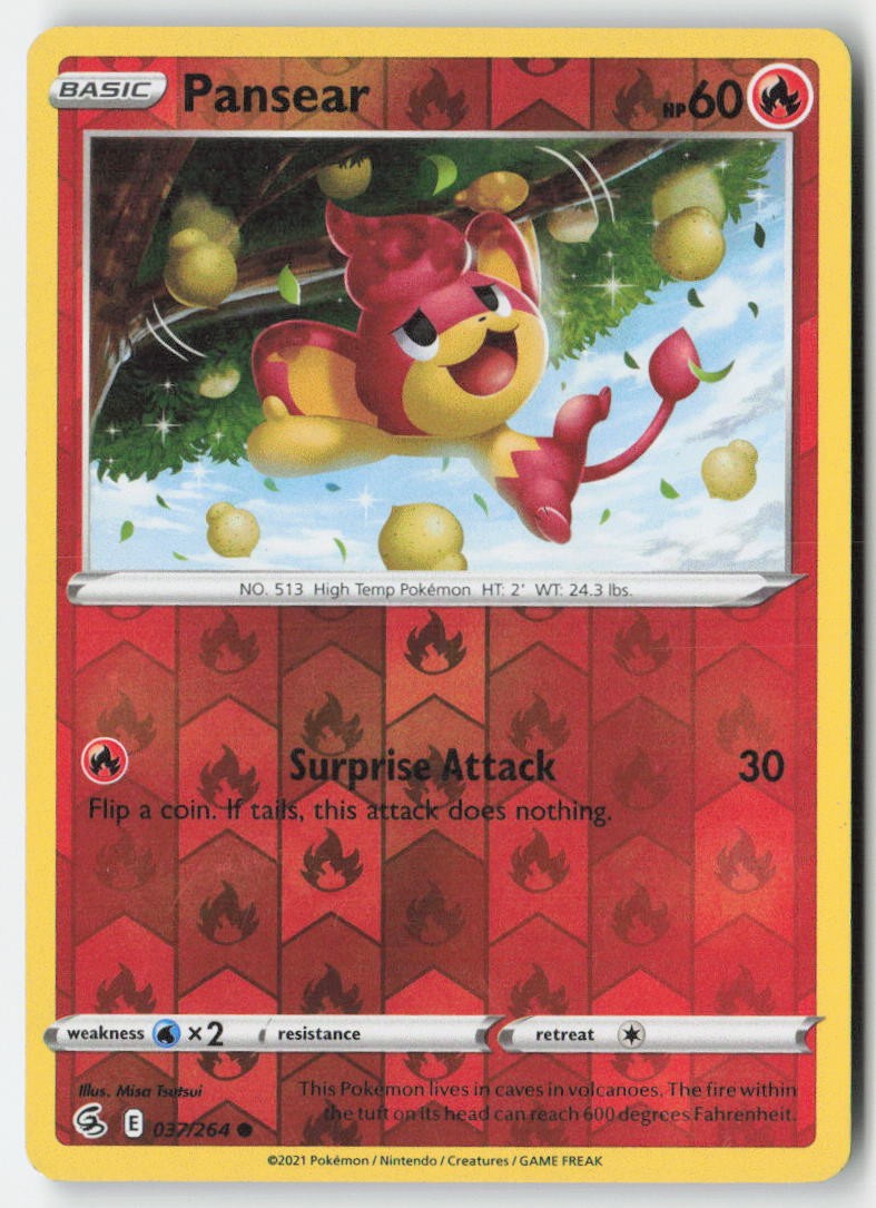 Pansear 37/264 Reverse Holo Fusion Strike Moderately Played, Front