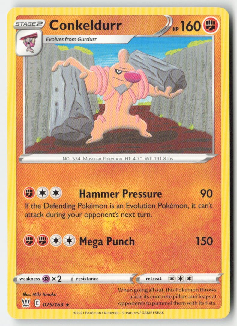Conkeldurr 75/163 Regular Battle Styles Moderately Played, Front
