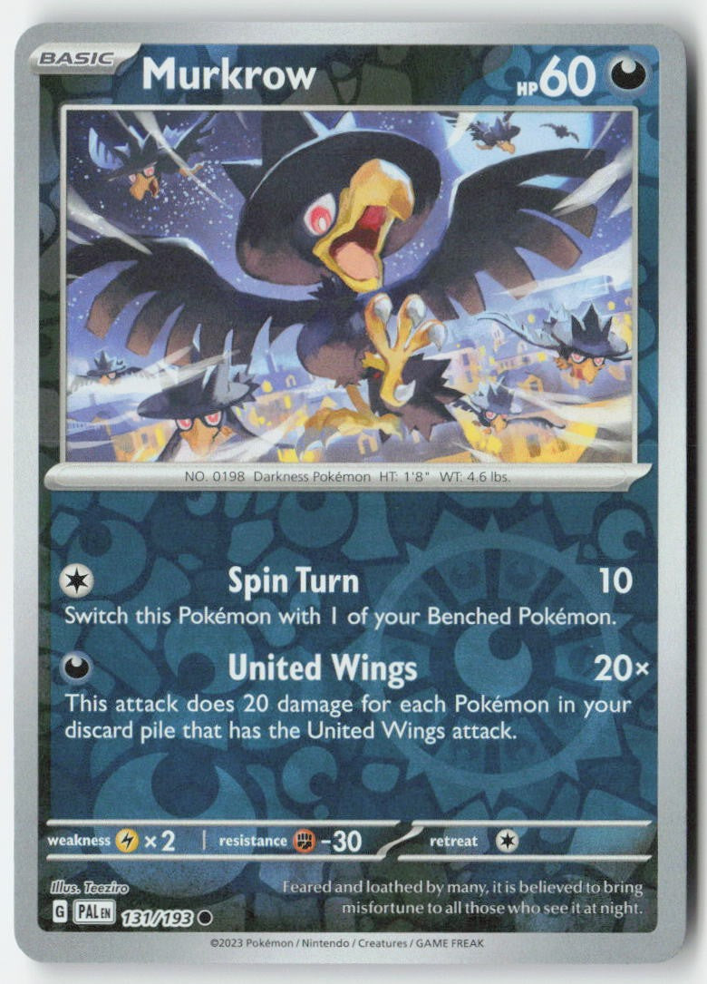 Murkrow 131/193 Reverse Holo Paldea Evolved Moderately Played