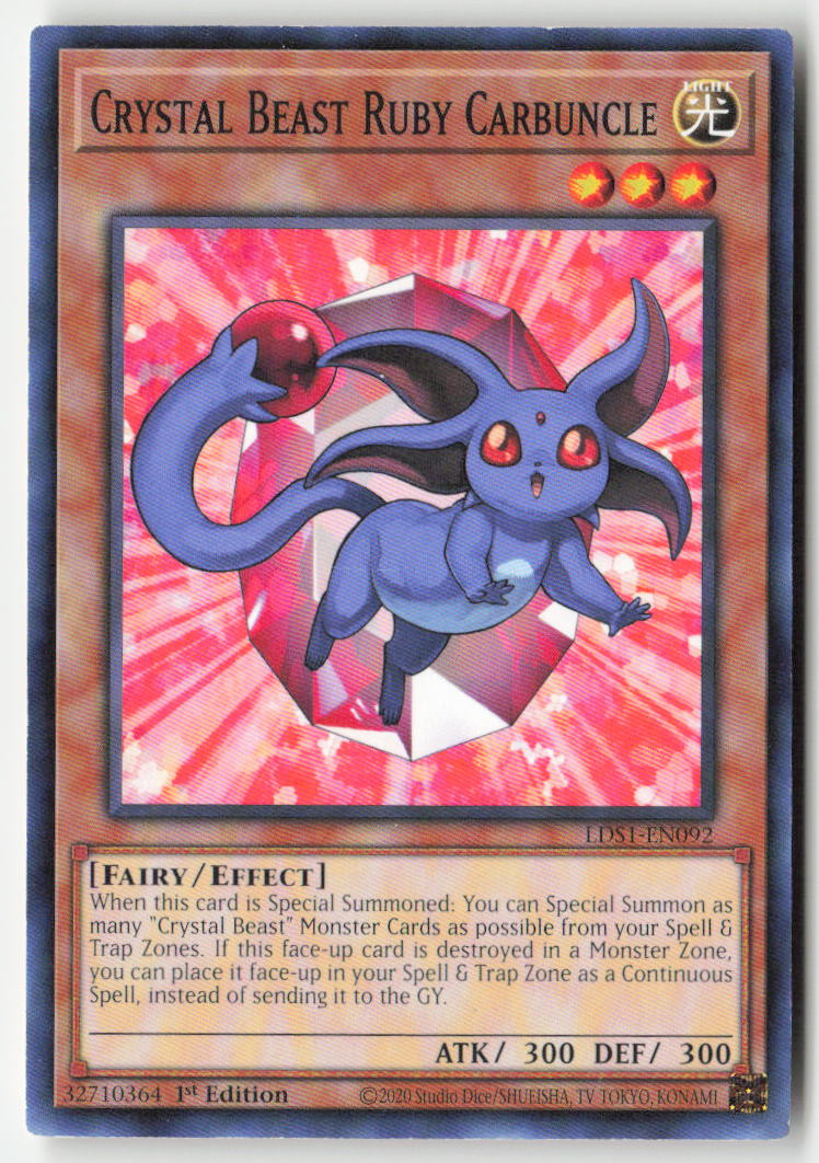 Crystal Beast Ruby Carbuncle LDS1-EN092 1st Edition Common Moderately Played, Front