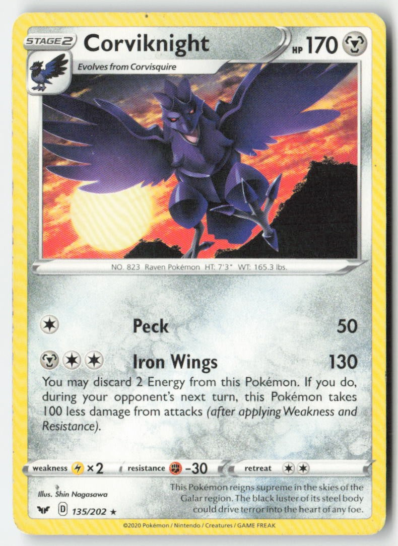Corviknight 135/202 Regular Sword & Shield Moderately Played, Front