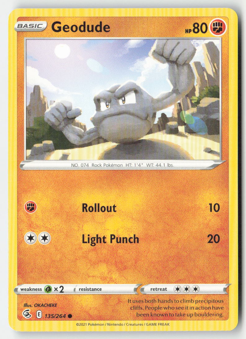 Geodude 135/264 Regular Fusion Strike Moderately Played, Front