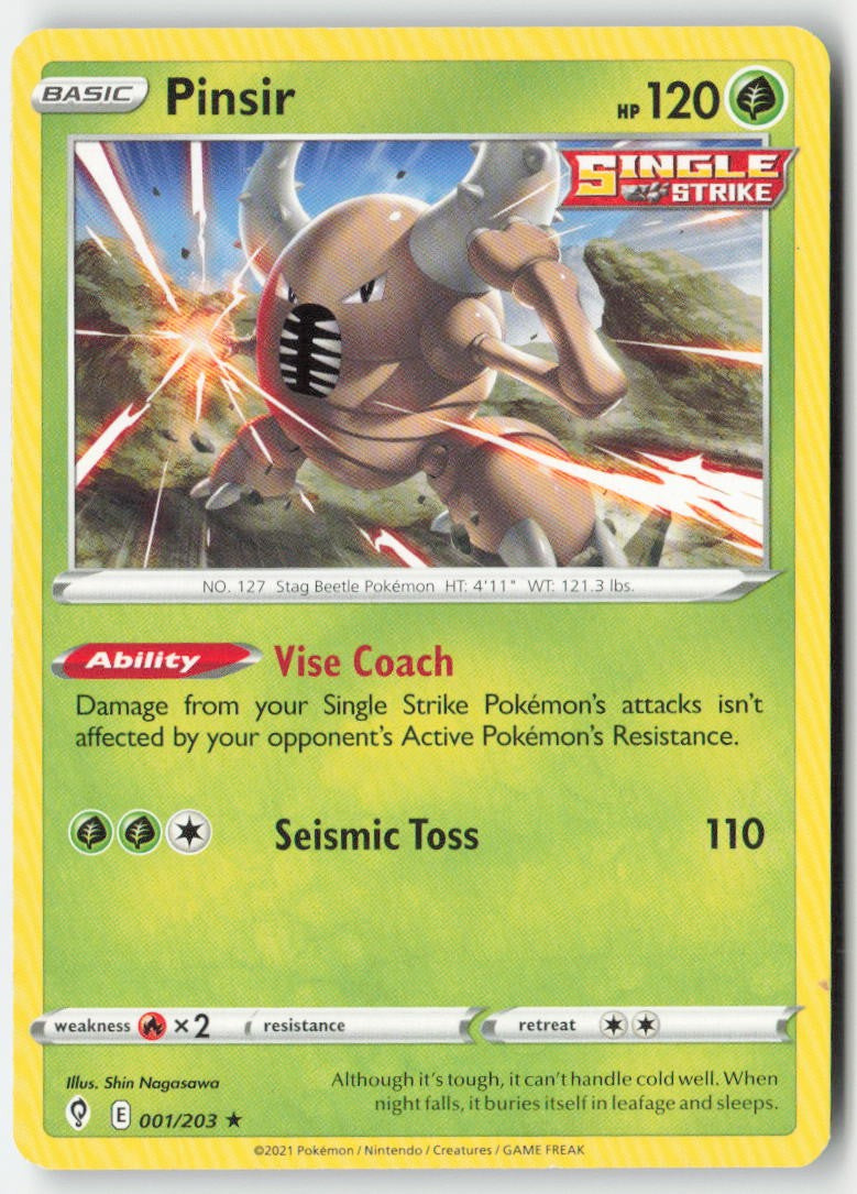 Pinsir 1/203 Regular Evolving Skies Moderately Played, Front