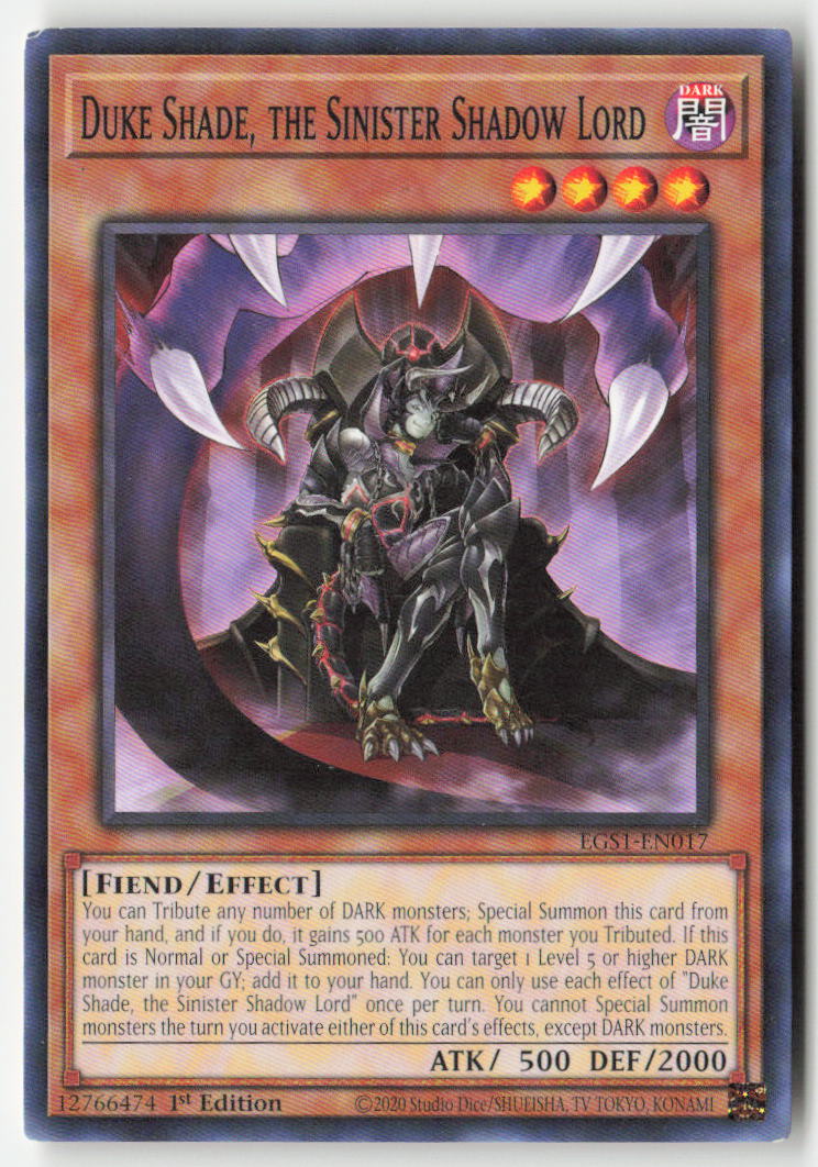 Duke Shade, the Sinister Shadow Lord EGS1-EN017 1st Edition Common Moderately Played, Front