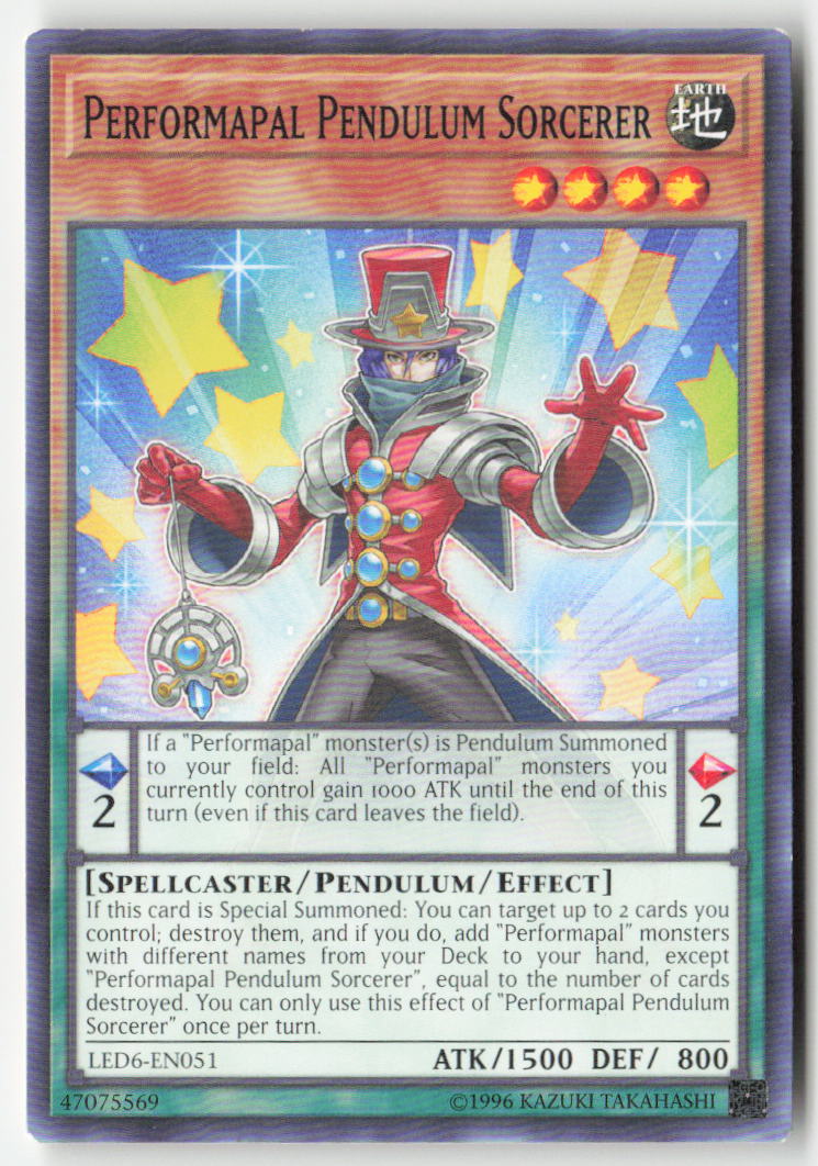 Performapal Pendulum Sorcerer LED6-EN051 Unlimited Common Moderately Played, Front