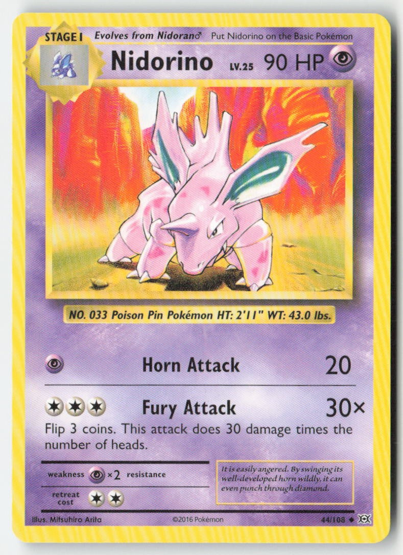 Nidorino 44/108 Regular Evolutions Moderately Played, Front