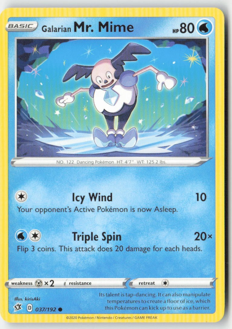 Galarian Mr. Mime 37/192 Regular Rebel Clash Moderately Played, Front