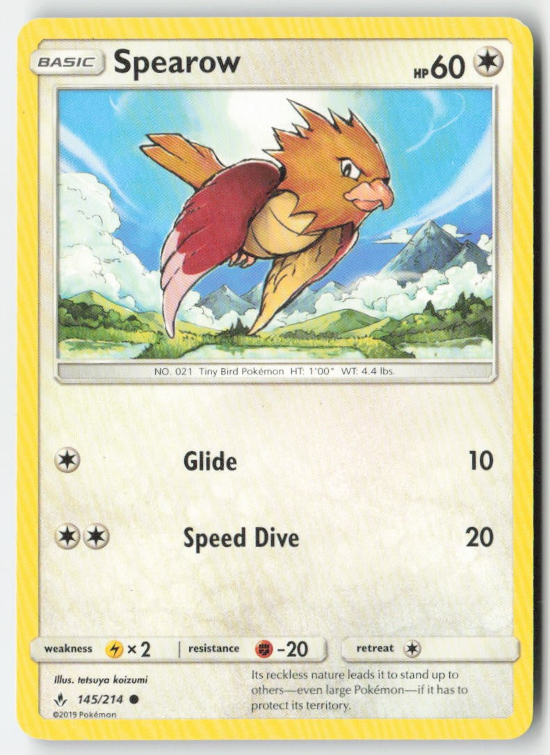 Spearow 145/214 Regular Unbroken Bonds Moderately Played, Front