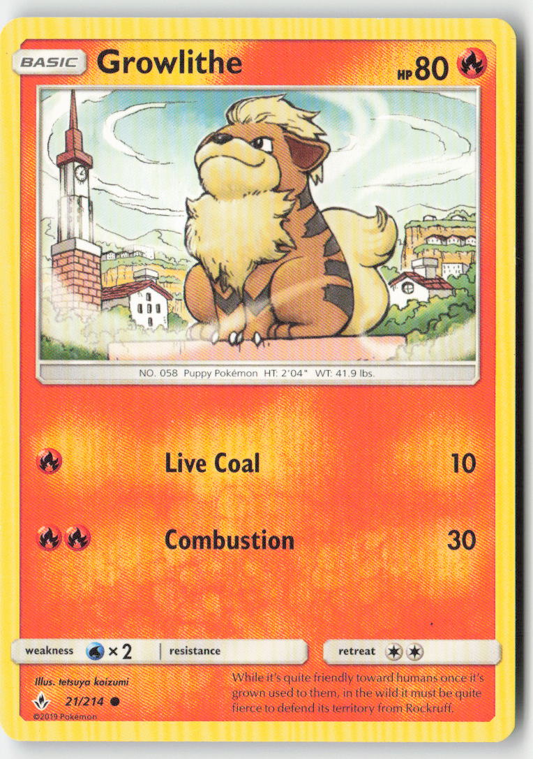 Growlithe 21/214 Regular Unbroken Bonds Moderately Played