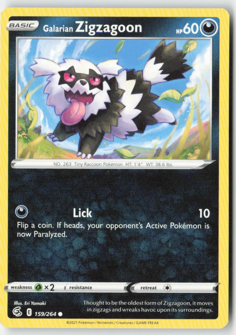 Galarian Zigzagoon 159/264 Regular Fusion Strike Moderately Played
