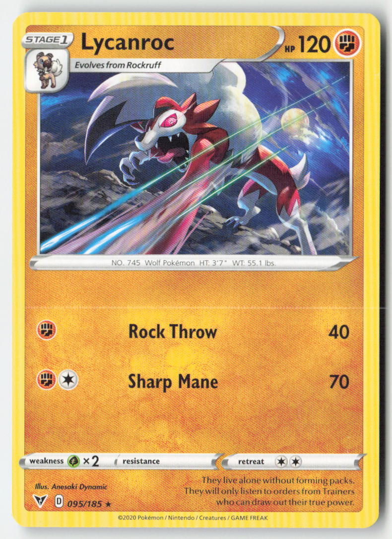 Lycanroc 95/185 Regular Vivid Voltage Moderately Played, Front