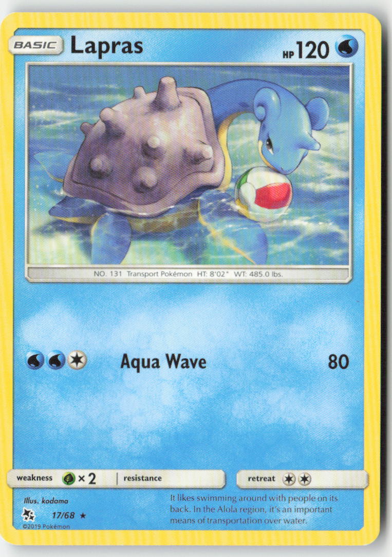 Lapras 17/68 Regular Hidden Fates Moderately Played, Front