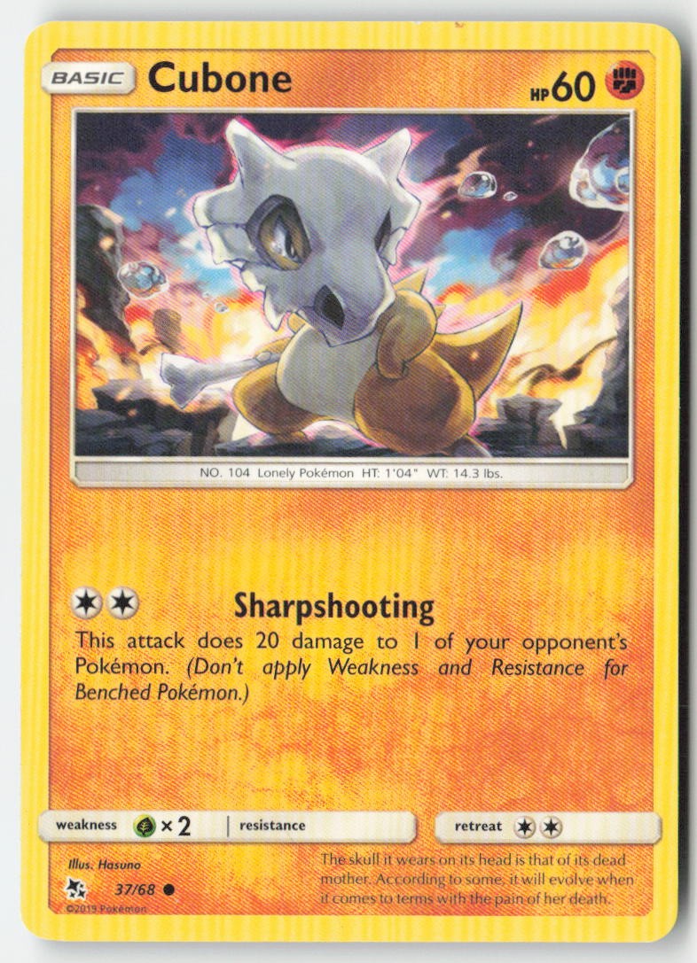 Cubone 37/68 Regular Hidden Fates Moderately Played