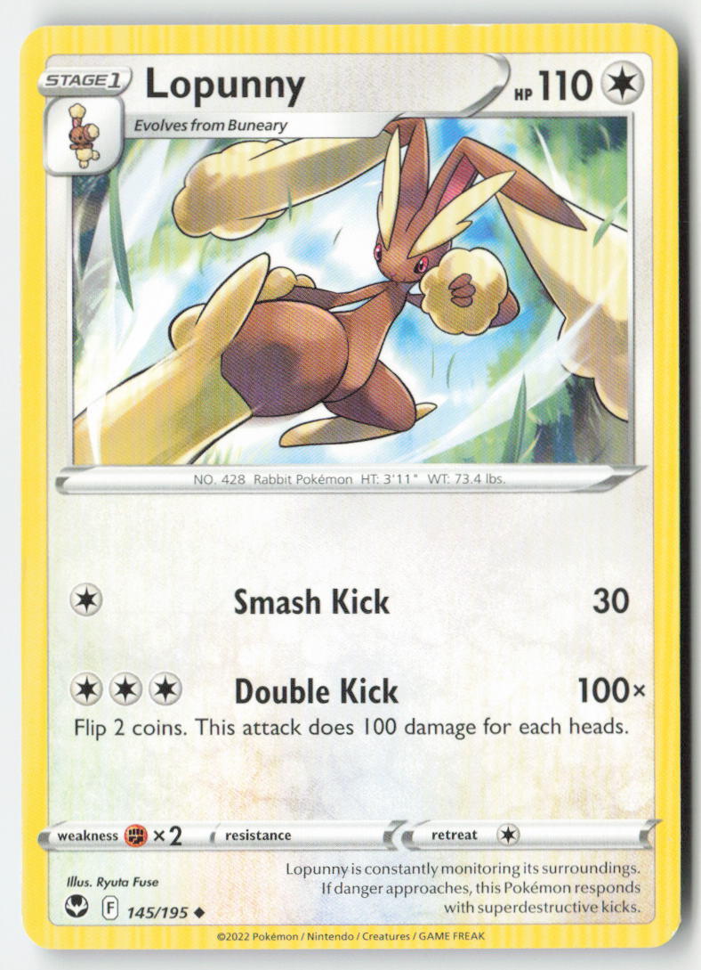 Lopunny 145/195 Regular Silver Tempest Moderately Played, Front