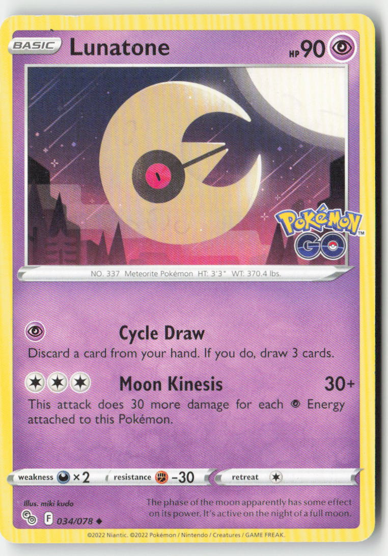Lunatone 034/78 Regular Pokémon GO Moderately Played, Front