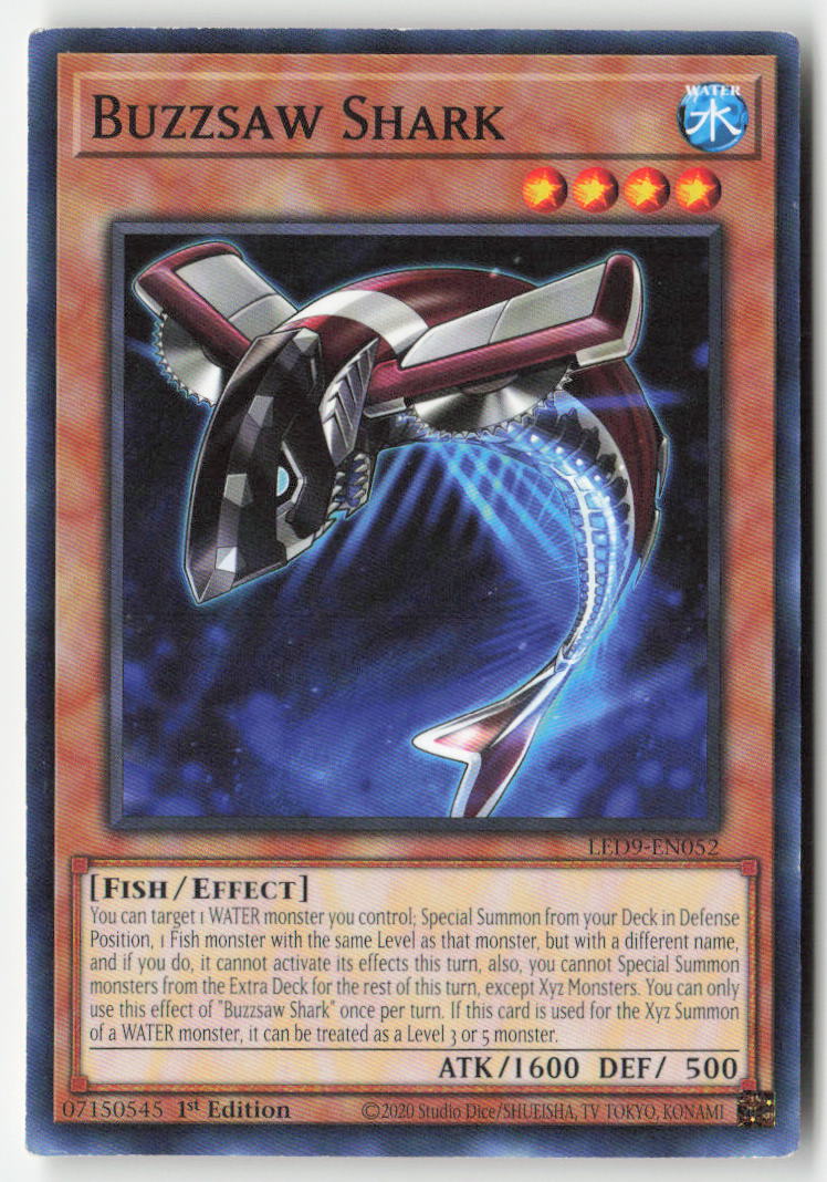 Buzzsaw Shark LED9-EN052 1st Edition Common Moderately Played, Front