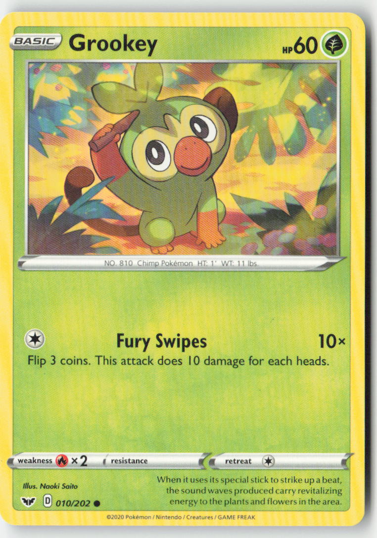 Grookey 10/202 Regular Sword & Shield Moderately Played, Front
