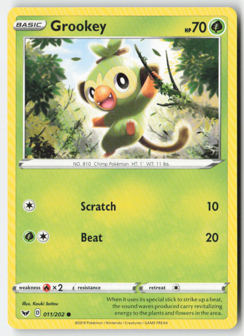 Grookey 11/202 Regular Sword & Shield Moderately Played, Front