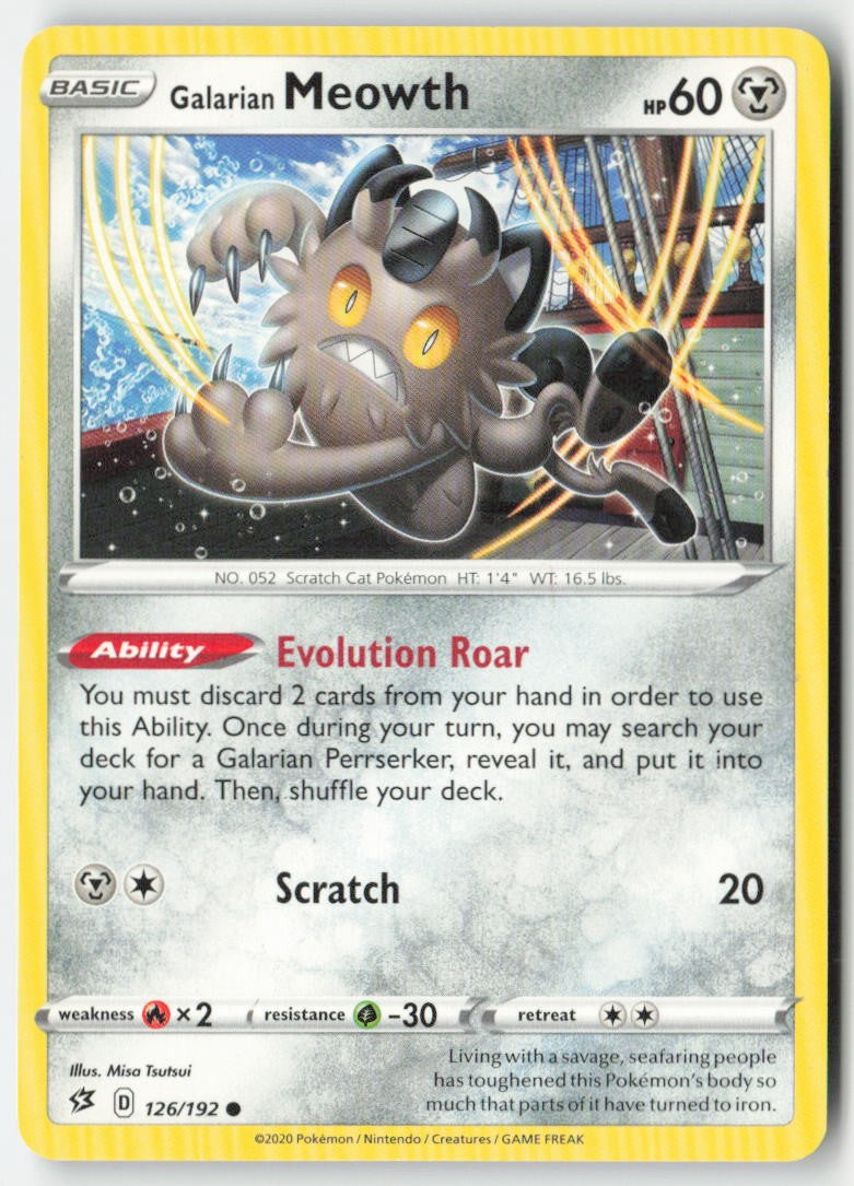 Galarian Meowth 126/192 Regular Rebel Clash Moderately Played
