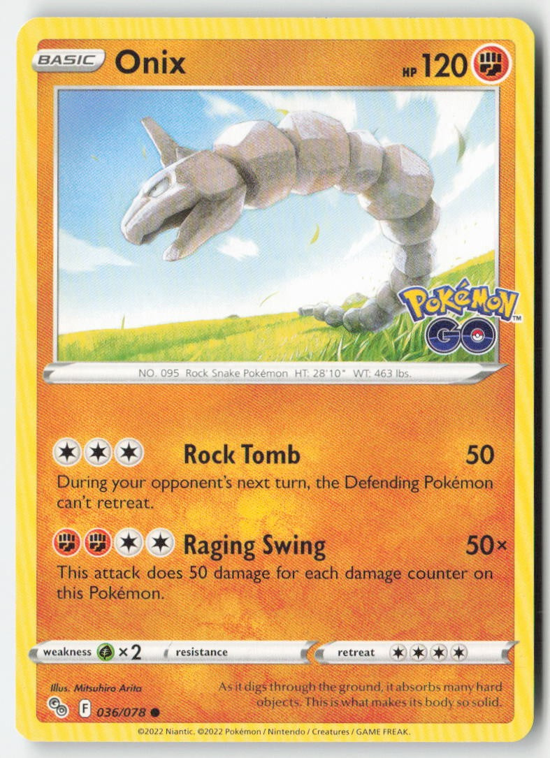 Onix 036/78 Regular Pokémon GO Moderately Played, Front