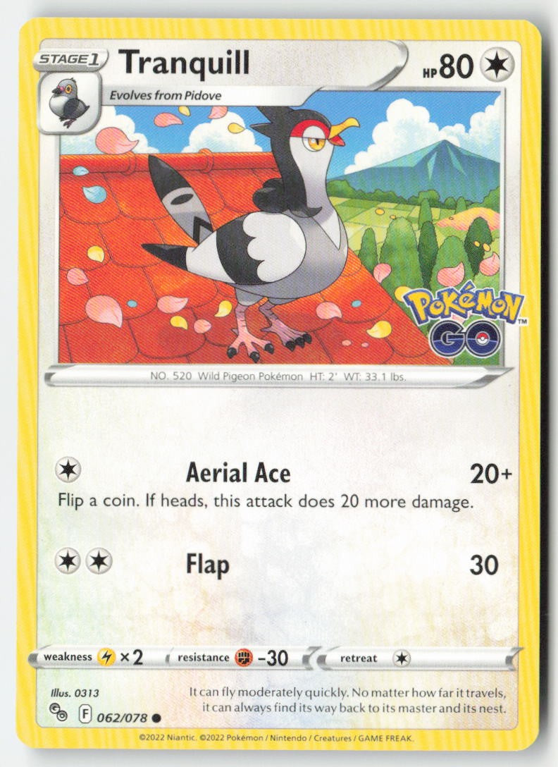 Tranquill 062/78 Regular Pokémon GO Moderately Played