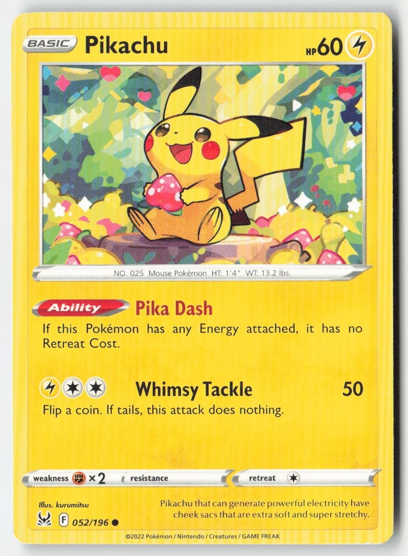 Pikachu 052/196 Regular Lost Origin Moderately Played