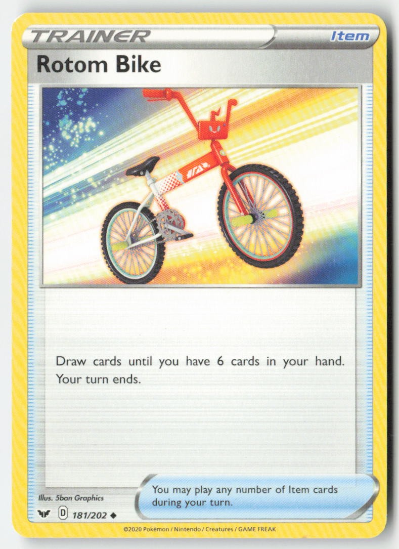 Rotom Bike 181/202 Regular Sword & Shield Moderately Played, Front