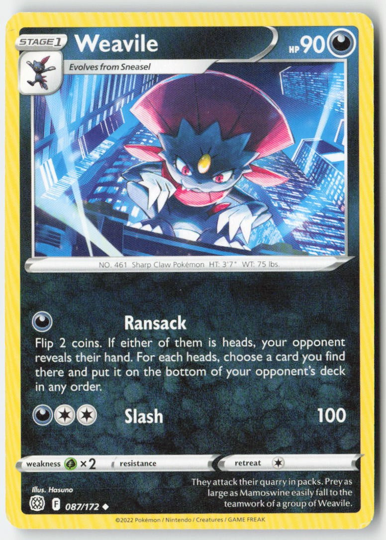 Weavile 087/172 Regular Brilliant Stars Moderately Played