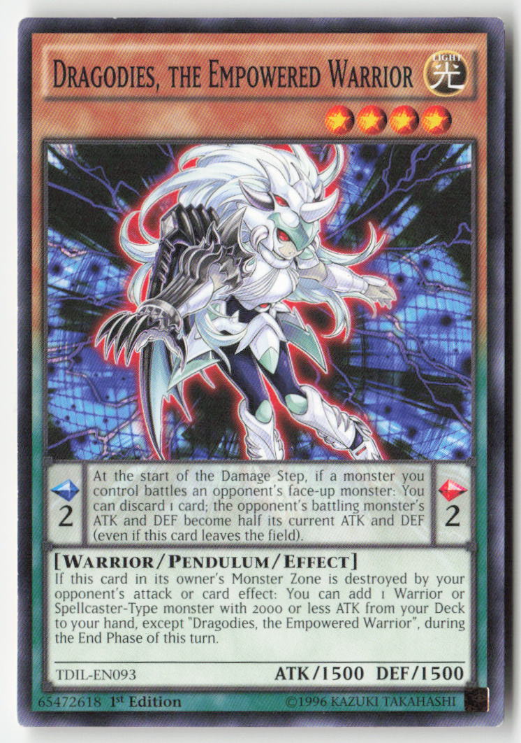Dragodies, the Empowered Warrior TDIL-EN093 1st Edition Common Moderately Played, Front