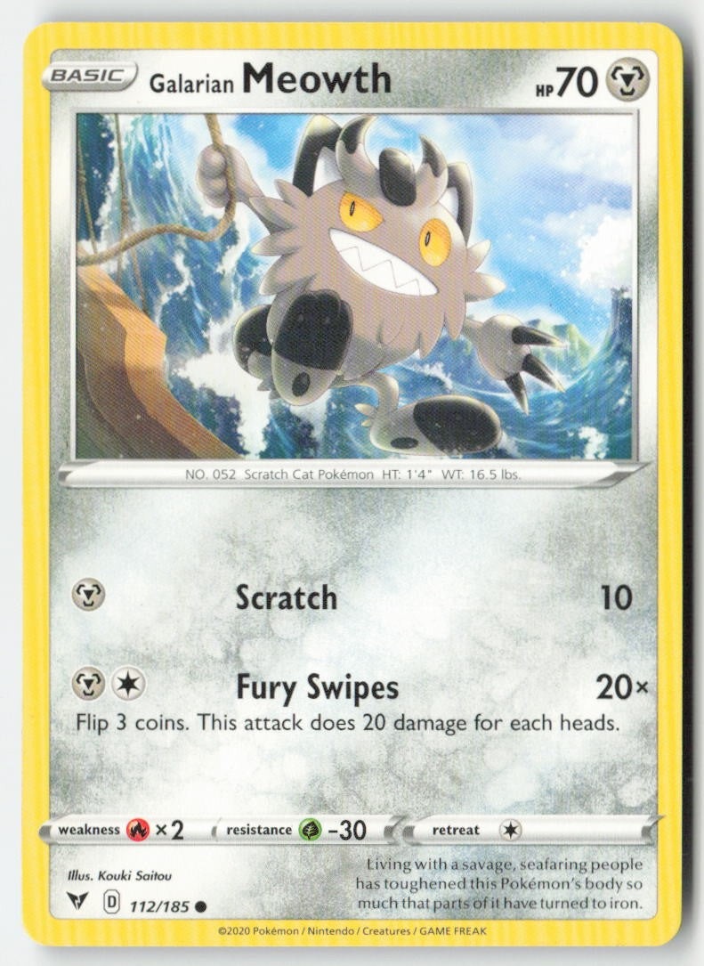 Galarian Meowth 112/185 Regular Vivid Voltage Moderately Played