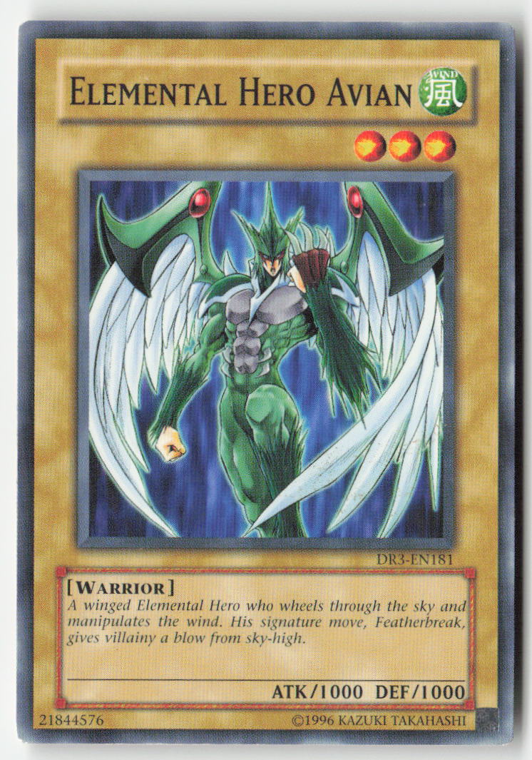Elemental HERO Avian DR3-EN181 Unlimited Common Moderately Played, Front