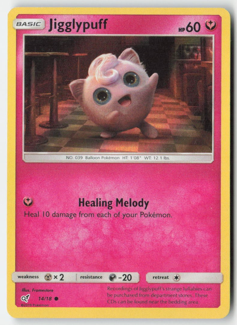 Jigglypuff 14/18 Holo Detective Pikachu Moderately Played, Front