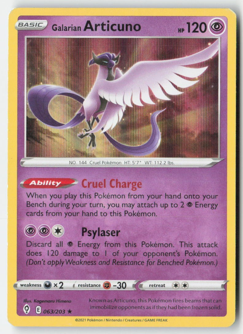 Galarian Articuno 63/203 Holo Evolving Skies Moderately Played, Front