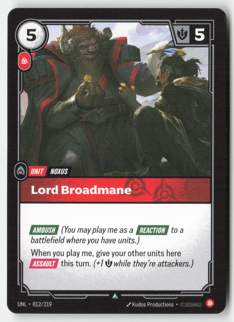 Lord Broadmane #012/219 - Unleashed - Riftbound - Uncommon - Lightly Played