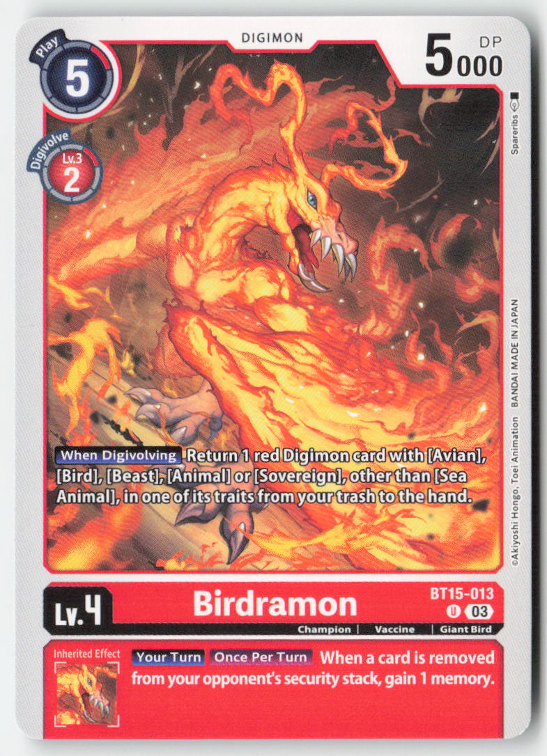 Birdramon BT15-013 Normal Uncommon Near Mint