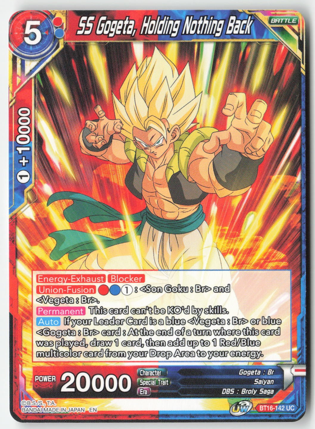 SS Gogeta, Holding Nothing Back BT16-142 Normal Uncommon Lightly Played, Front