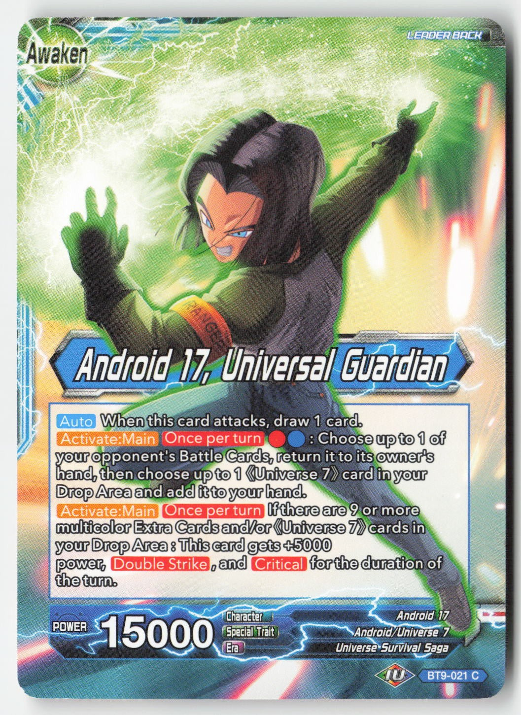 Android 17 // Android 17, Universal Guardian BT9-021 Normal Common Lightly Played, Front