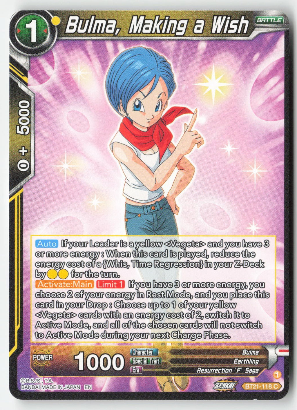 Bulma, Making a Wish BT21-118 Normal Common Lightly Played