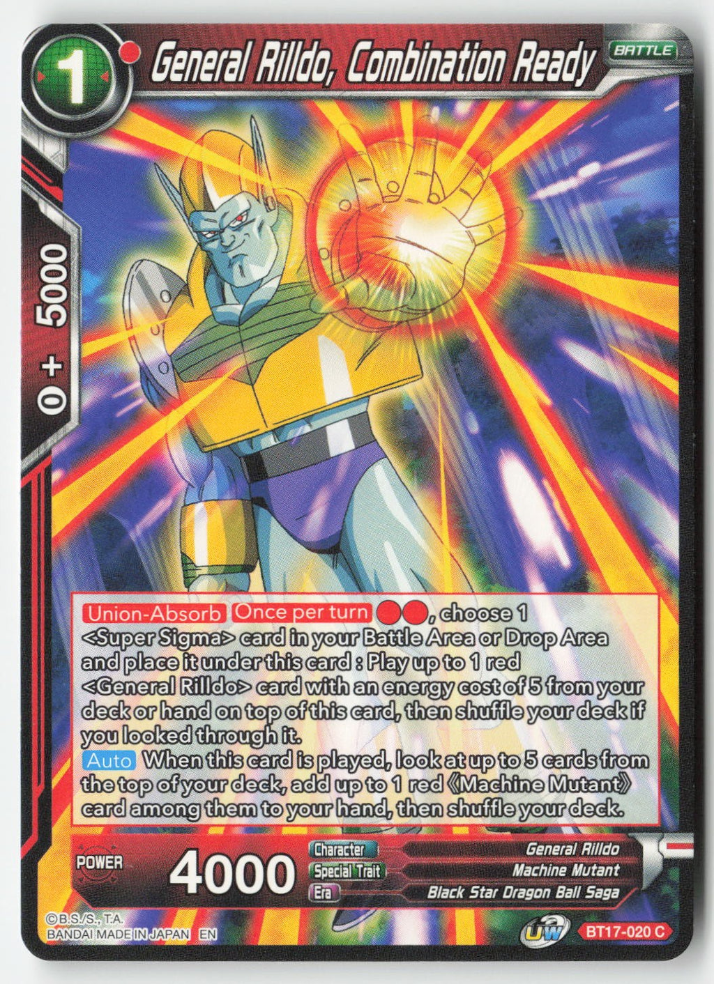 General Rilldo, Combination Ready BT17-020 Normal Common Lightly Played