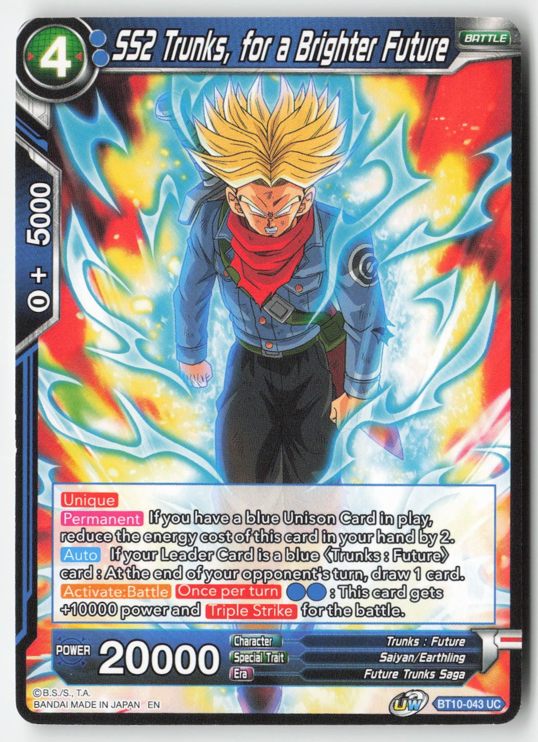 SS2 Trunks, for a Brighter Future BT10-043 Normal Uncommon Lightly Played, Front