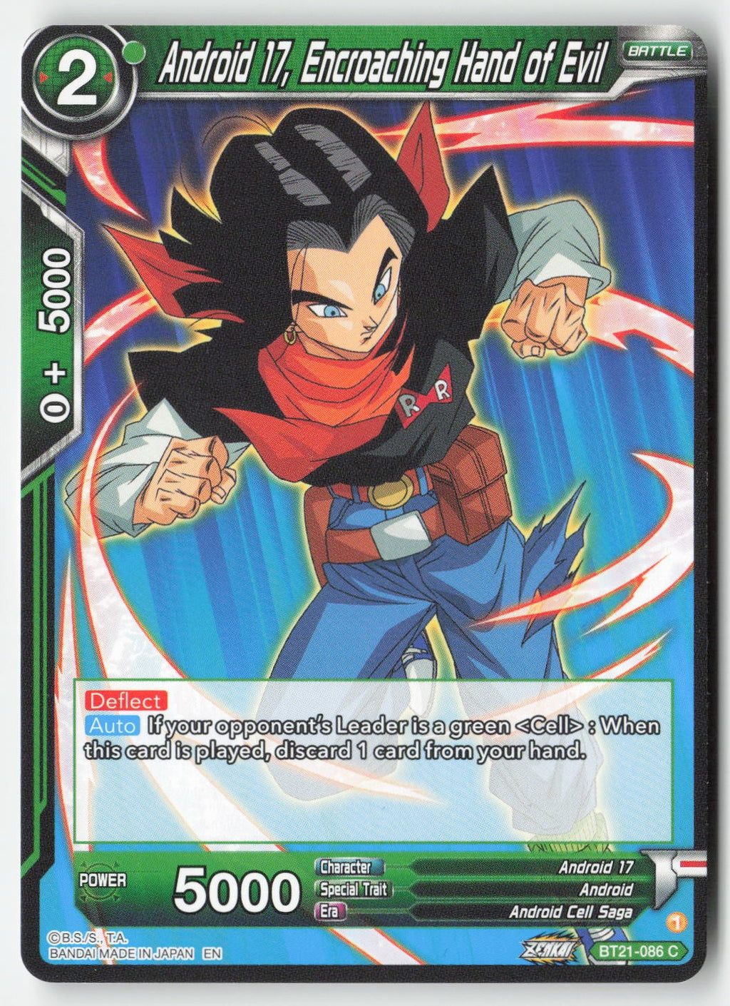 Android 17, Encroaching Hand of Evil BT21-086 Normal Common Lightly Played