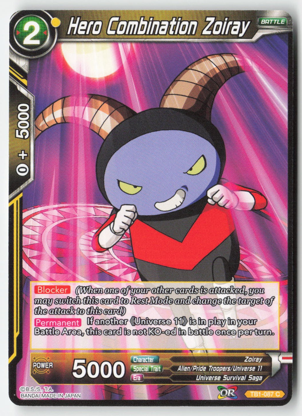 Hero Combination Zoiray TB1-087 Normal Common Lightly Played