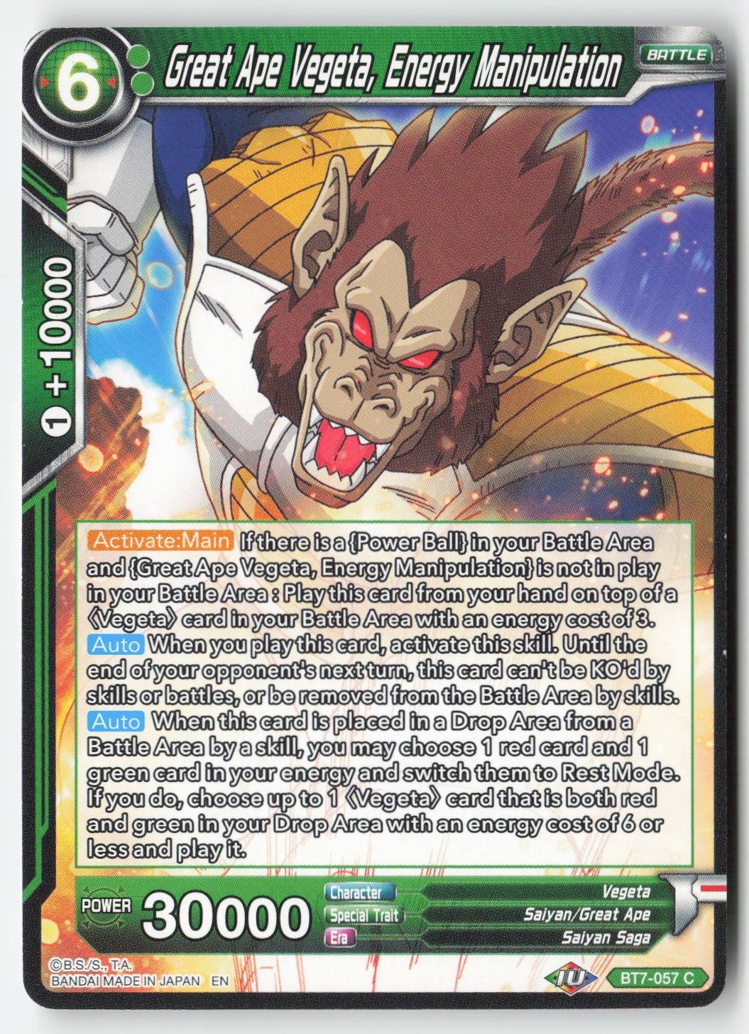 Great Ape Vegeta, Energy Manipulation BT7-057 Normal Common Lightly Played