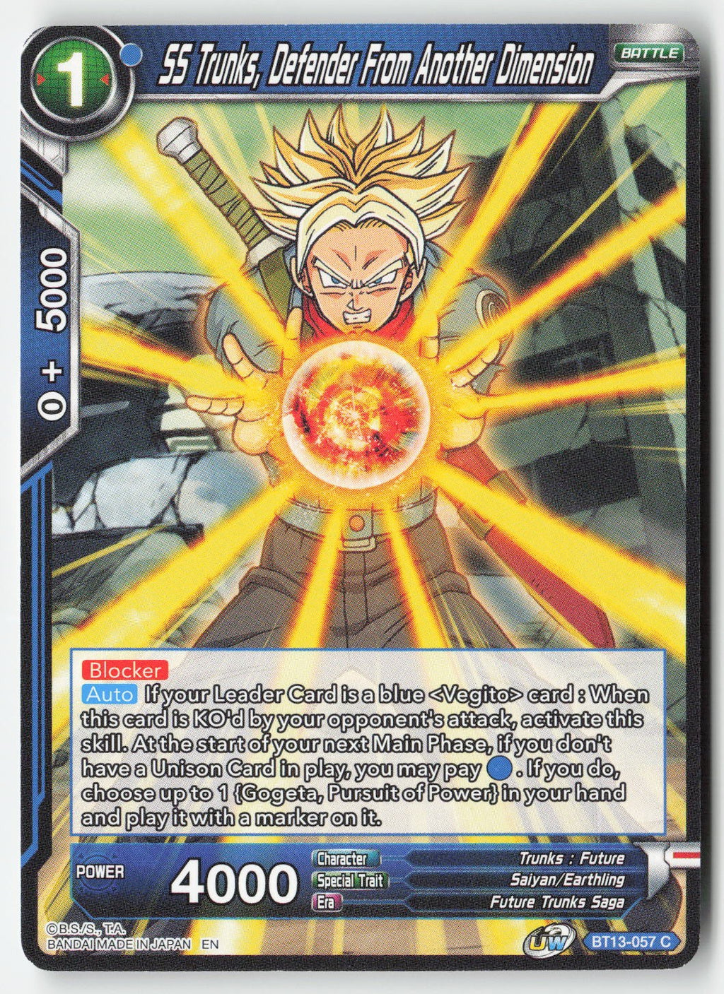 SS Trunks, Defender From Another Dimension BT13-057 Normal Common Lightly Played