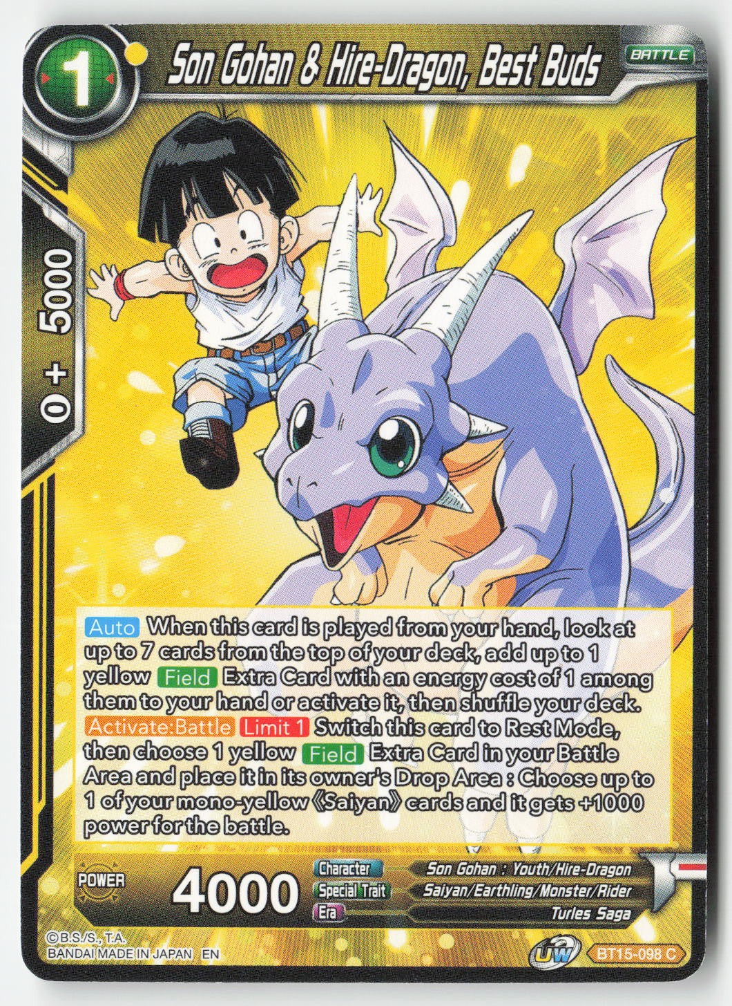 Son Gohan & Hire-Dragon, Best Buds BT15-098 Normal Common Lightly Played, Front