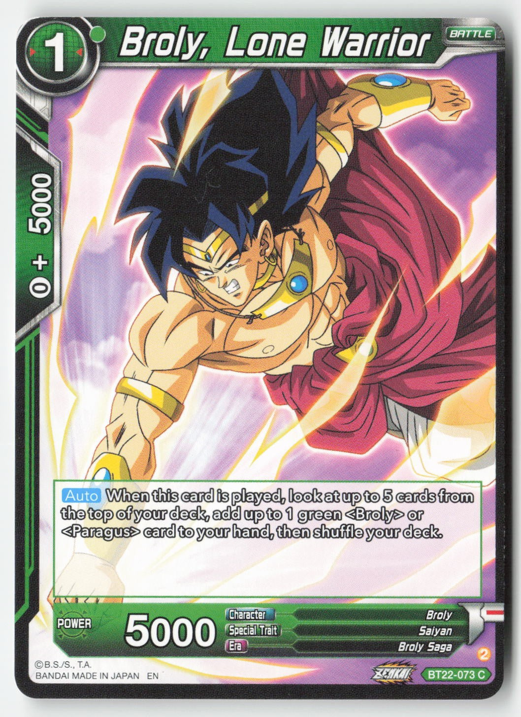 Broly, Lone Warrior BT22-073 Normal Common Lightly Played